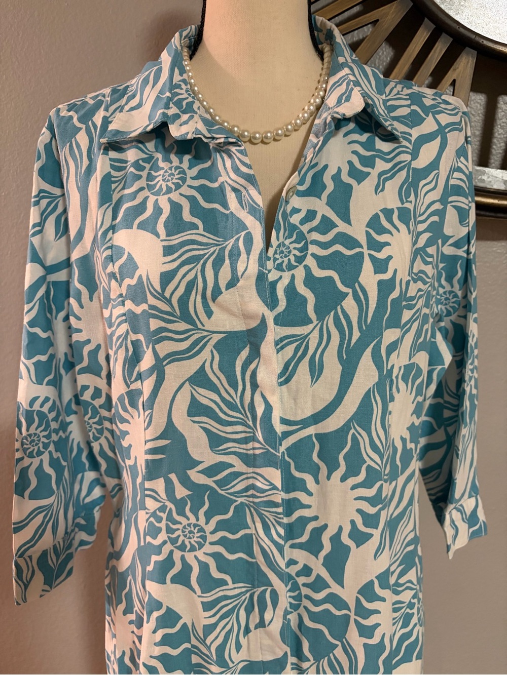 NICOLE MILLER Teal & White Printed Maxi Dress - Picture 2 of 8